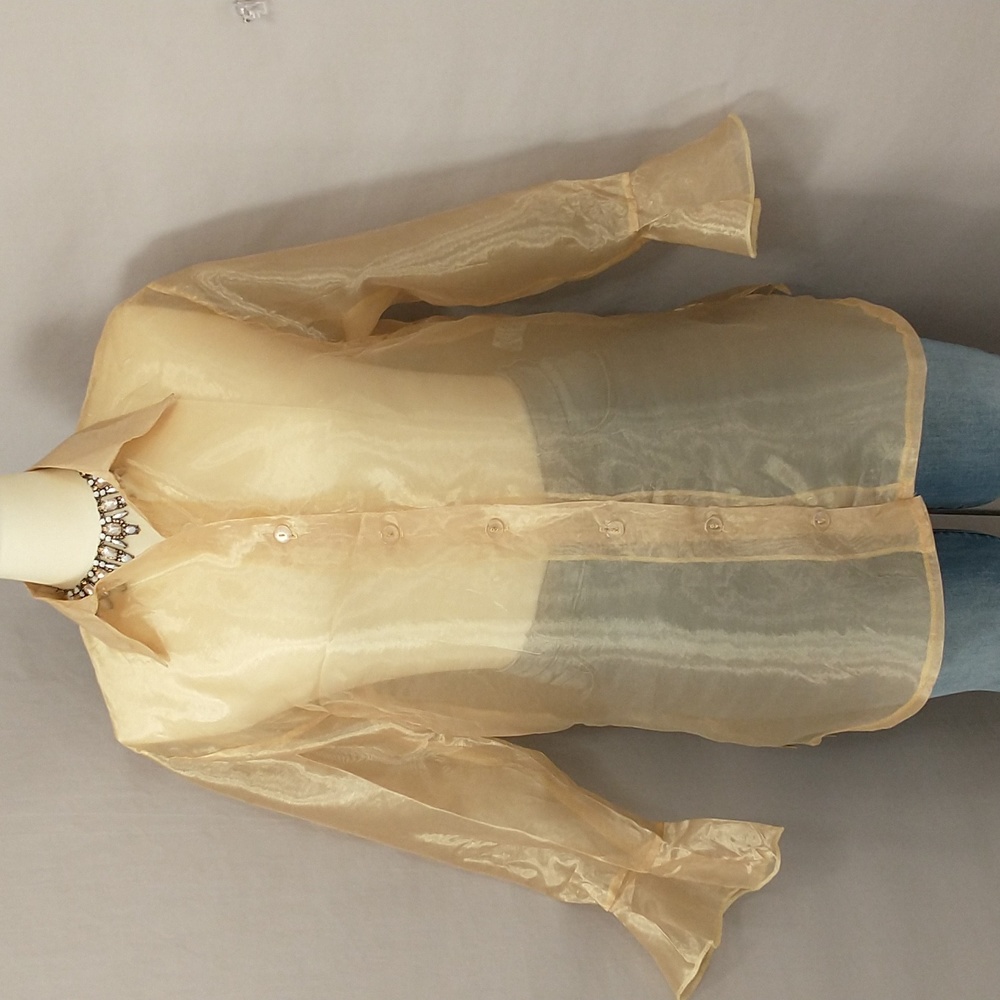 French Blouse Sheer Shimmery Gold Made in France sz 42 bust 46" Sexy See Through